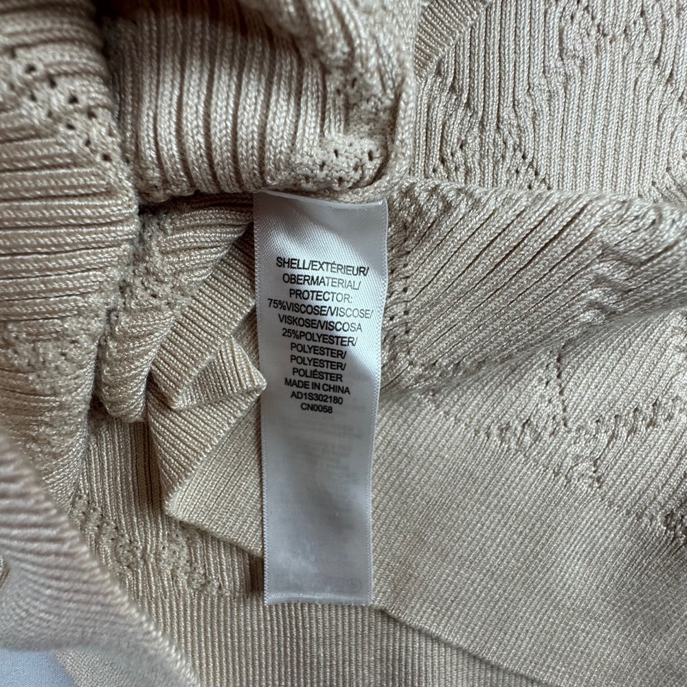 Adrianna Papell Womens Beige Diamond Knit Short Sleeve Sweater Top Black Trim L - Picture 6 of 7